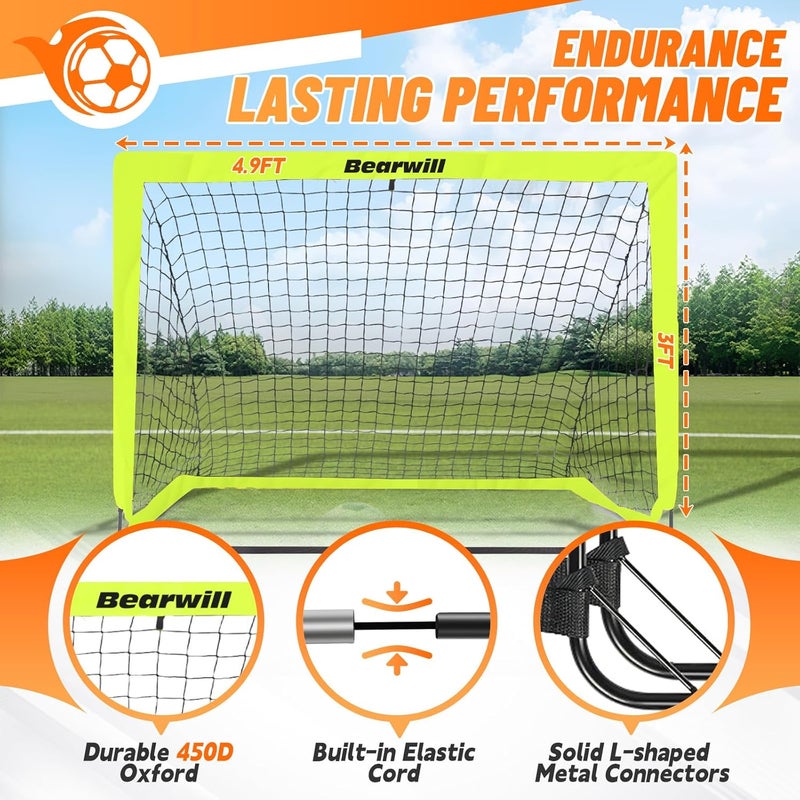 Bearwill Soccer Goal, Kids Soccer Goals for Backyard Set of 2, 4x3ft Portable Soccer Goal Pop Up Soccer Net, Kids Soccer Net Training Equipment with Soccer Ball, Ladder, Cones, Targets - Image 3
